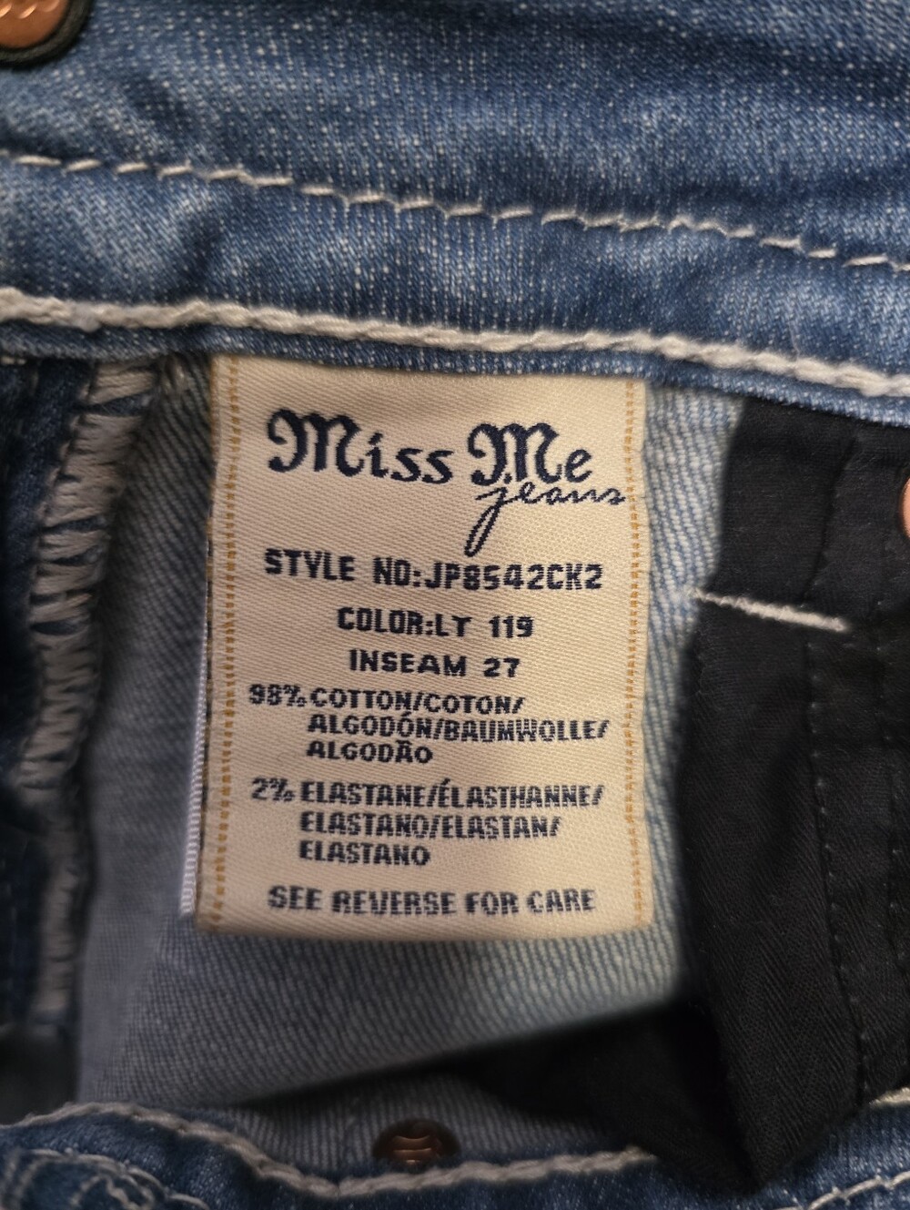Miss Me Signature Cuffed Skinny Denim Jeans Light Wash Embroidered Size 25 - Picture 13 of 13